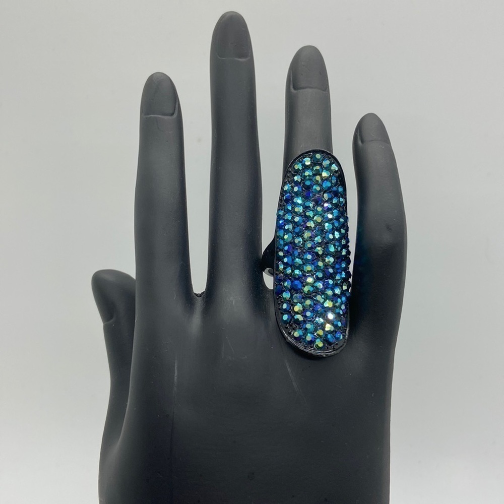 Vintage Cocktail Ring Blue Faux Sapphire Rhinestone size 8.5